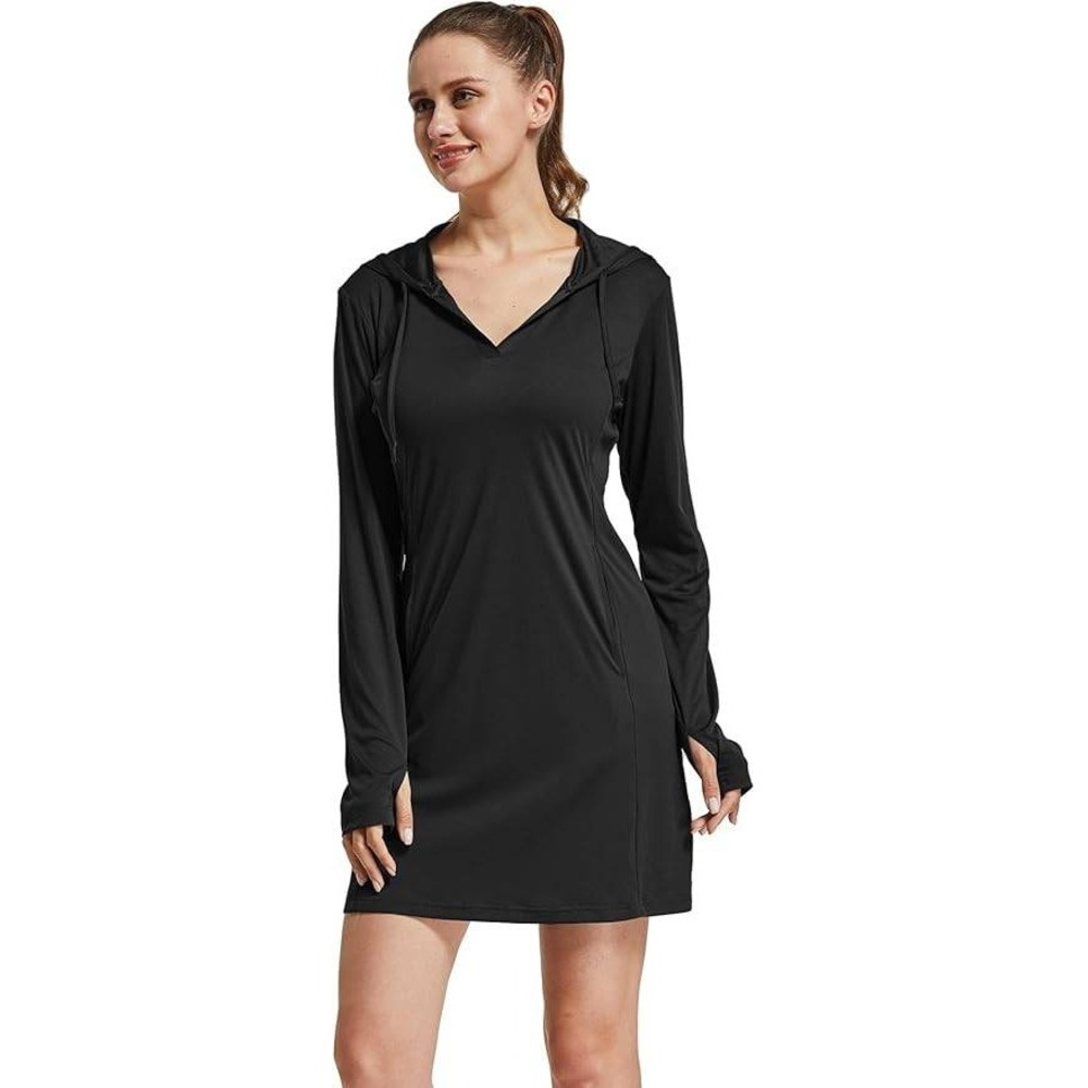 FitsT4 NEW Womens Coverup Dress M Black Beach UPF 50+‎ SPF Hiking Swim Fishing